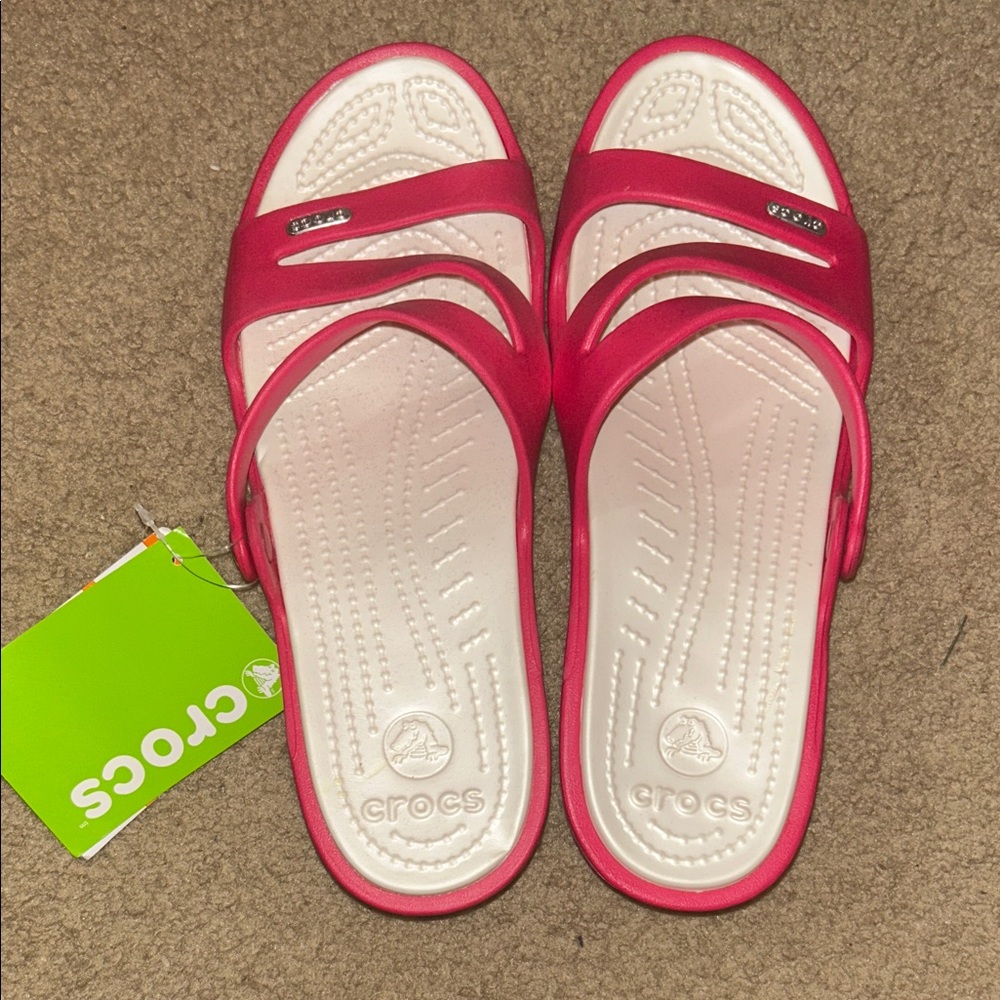 CROCS Red/Hot Pink and White Women's Sandals